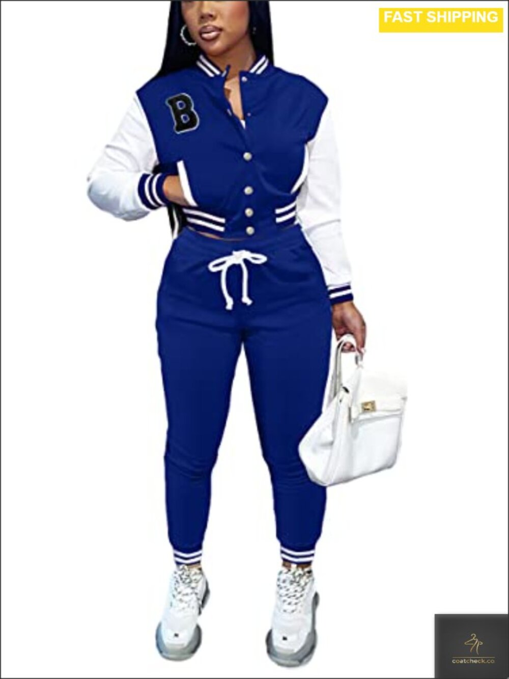 Women's 2-Piece Jogger Sweatsuit Set Varsity Jacket & Pants Tracksuit